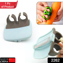 Compact hand peeler for fruits and vegetables.