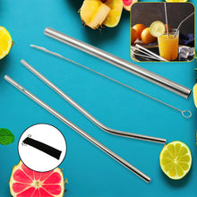 Reusable Stainless Steel Straws with Travel Case Cleaning Brush Eco Friendly Extra Long Metal Straws Drinking Set of 4 (2 Straight straws, 1 Bent straws, 1 Brush)