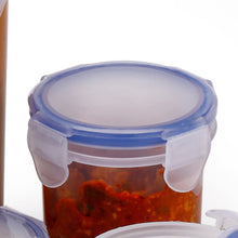 Plastic food storage container with locking lid, designed to be leak-proof and airtight.